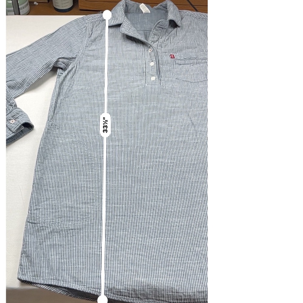 Levis Womens Blue White Striped‎ Long Sleeve Shirt Dress Pockets Size L